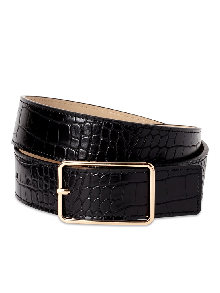 C. Wonder Faux Croco Belt With Center Bar Buckle