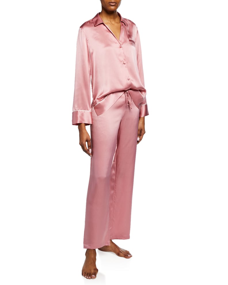 Agent Provocateur Women's Classic Contrast-Piping Silk Pajama Shirt