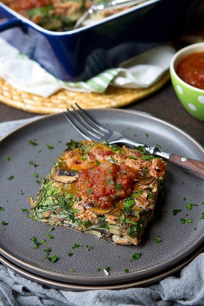 Breakfast Egg Casserole With Mushrooms, Spinach, and Salsa