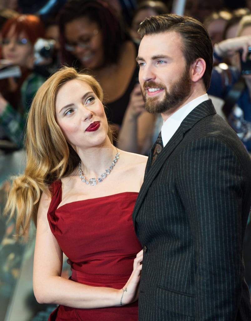 Scarlett Johansson walked the red carpet with Chris Evans at the UK premiere of Captain America: The Winter Soldier in London.