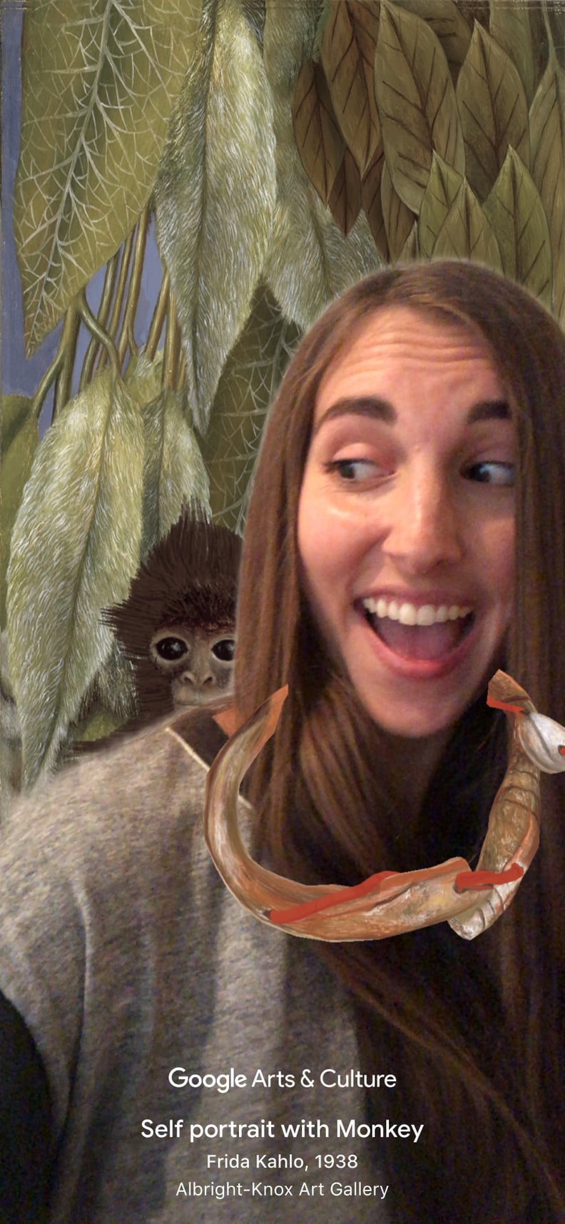 What the Frida Kahlo "Self Portrait With Monkey" Filter Looks Like