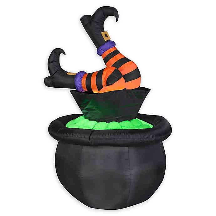 Animated Inflatable Witch's Legs in the Cauldron Outdoor Halloween Decoration