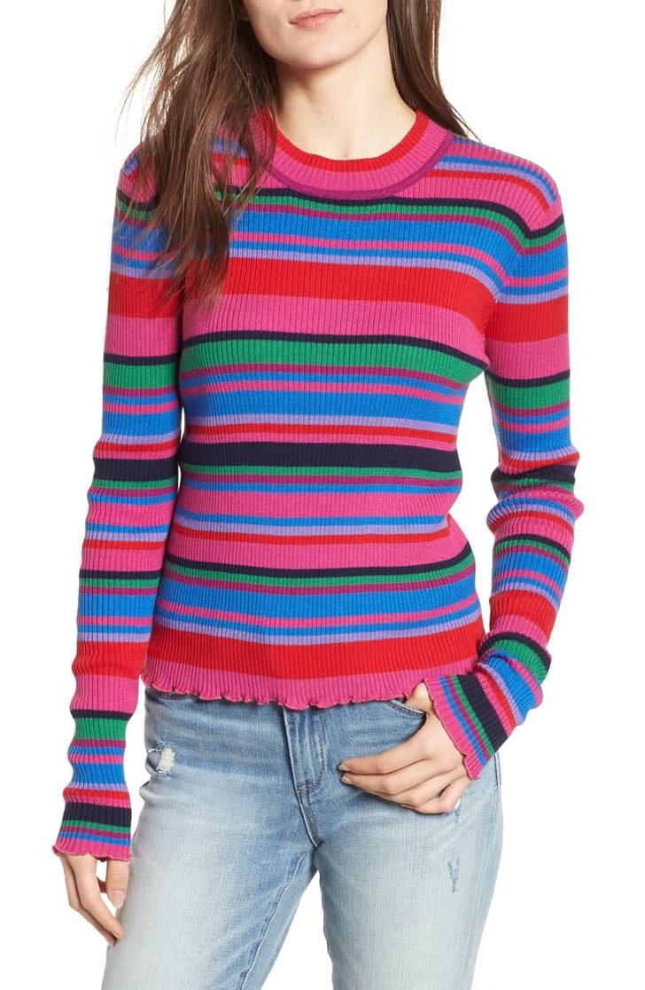 BP. Ribbed Lettuce Edge Stripe Sweater