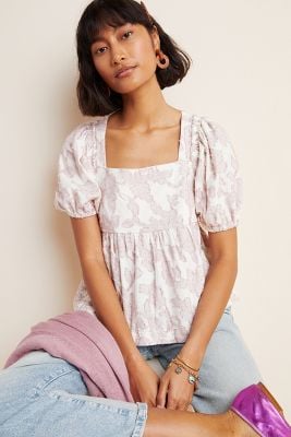 Maeve Batia Textured Babydoll Top
