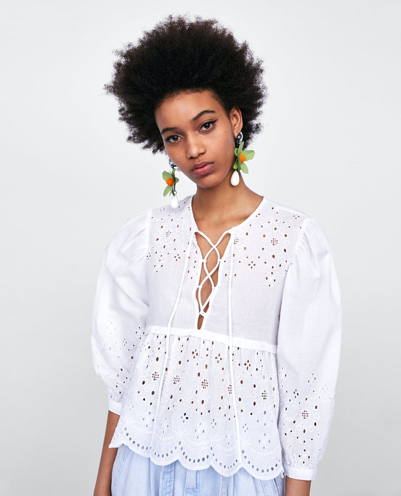 Zara Blouse With Cutwork Embroidery and Bow