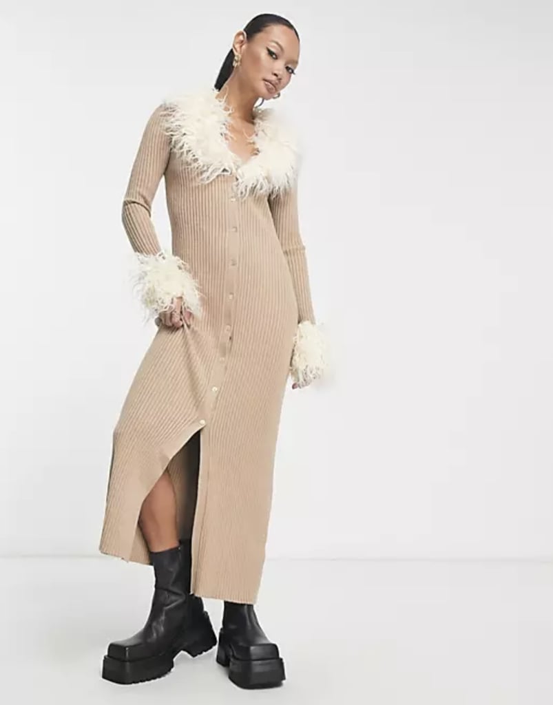 River Island Faux Fur Cardigan Midi Dress