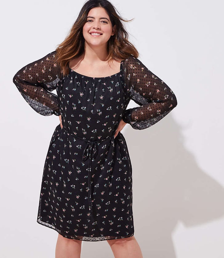 Loft Plus Floral Dot Square Neck Dress Loft PlusSize Collection Fall