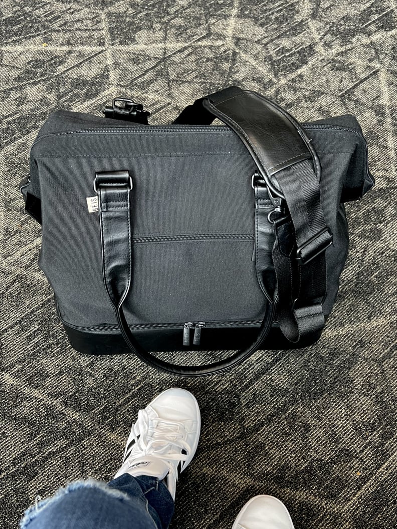 This weekender bag has compartments for your shoes, laptop and