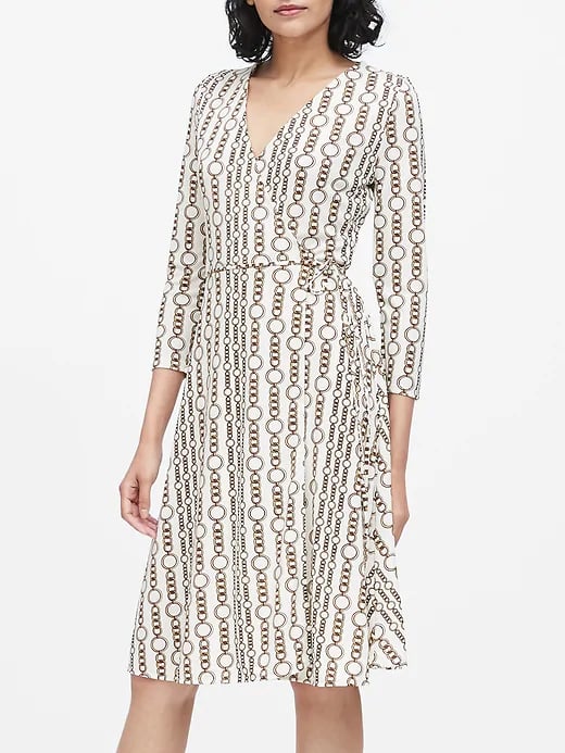 Print Wrinkle-Resistant Wrap Dress