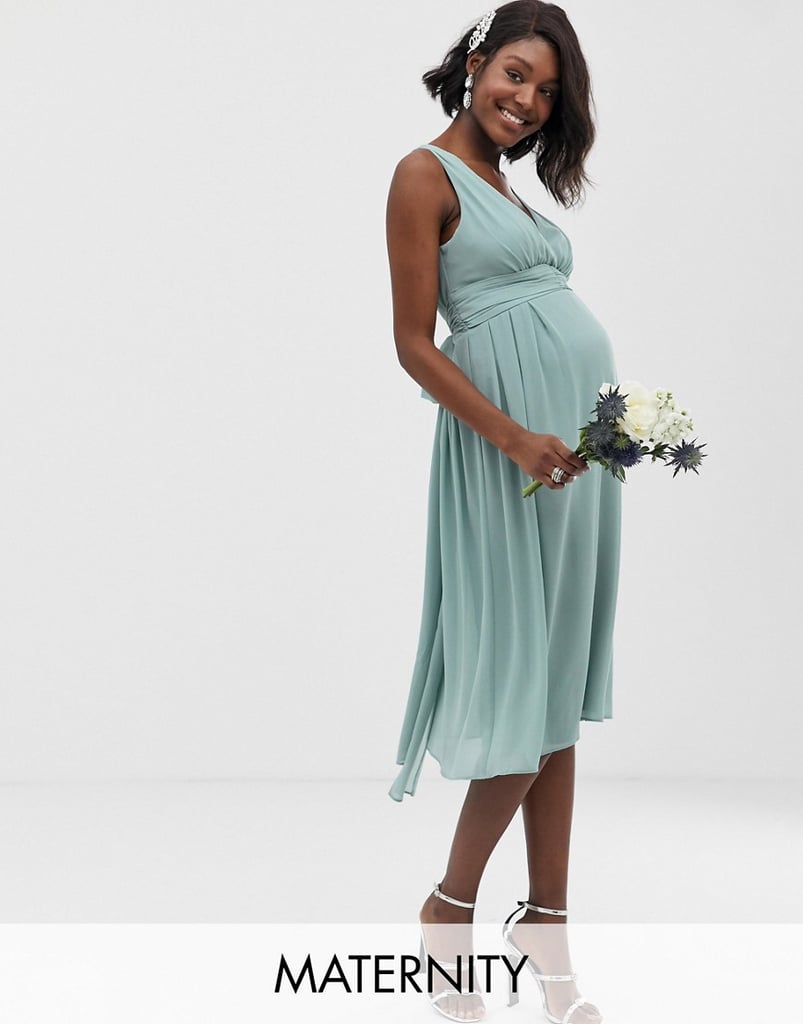 TFNC Maternity Bridesmaid Exclusive Wrap Front Midi Dress With Tie Back
