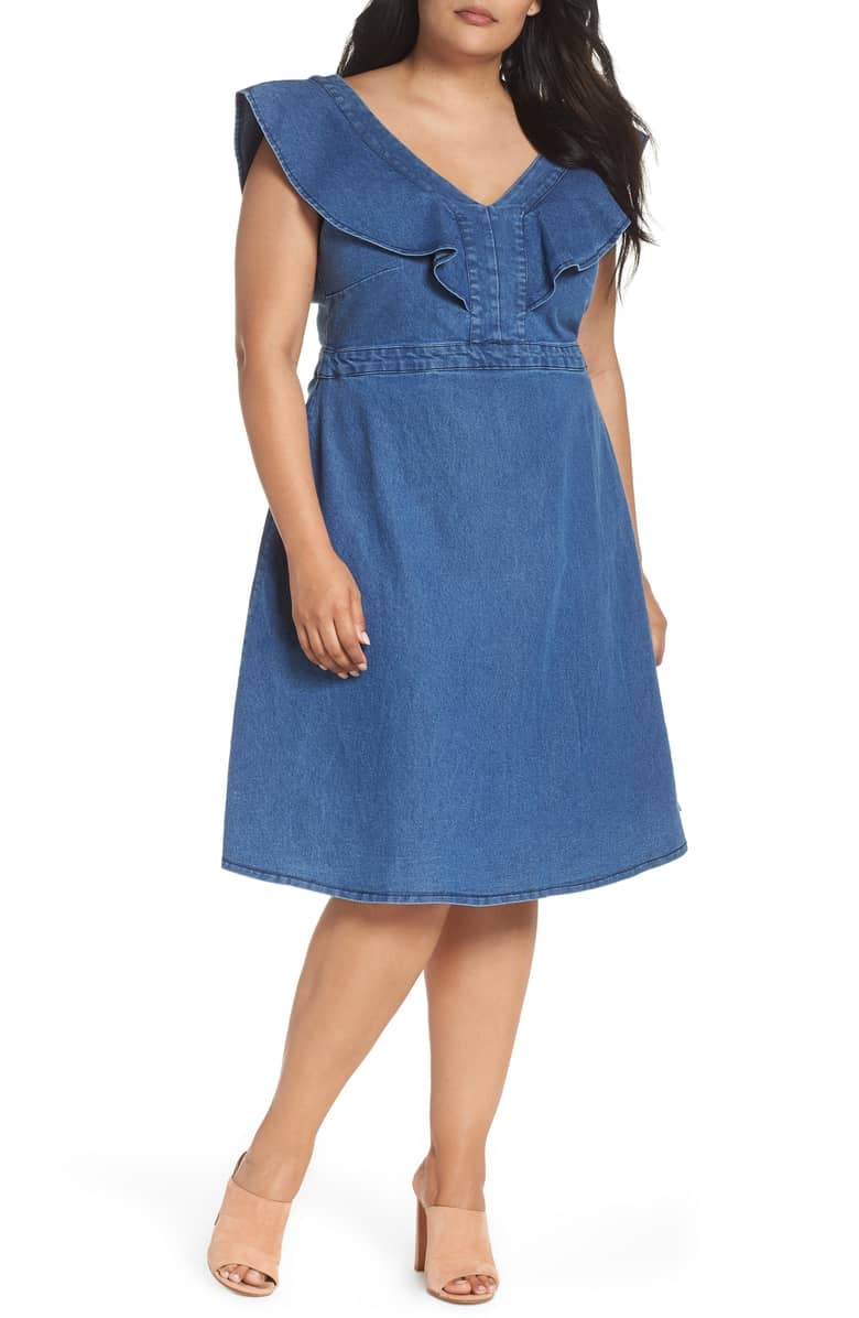 denim fit and flare dress