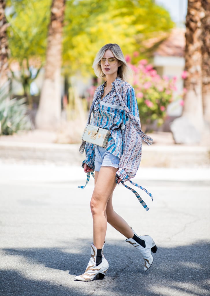 Dress Up Your Denim Cutoffs With a Printed Blouse