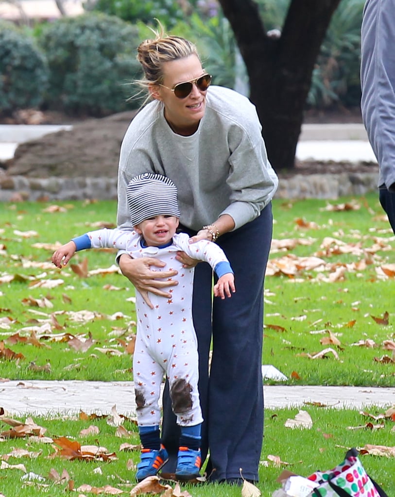 Molly Sims doted on her son, Brooks, who got a little messy at Coldwater Canyon Park in Beverly Hills, CA, on Sunday.