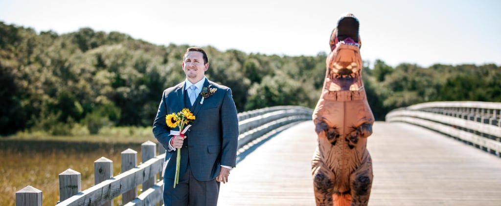 Bride Dresses in T. Rex Costume For First Look