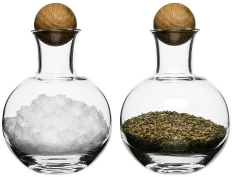 Sagaform® Oval Oak Spice/Herb Bottles, 2 Pack — Clear With Oak Stoppers