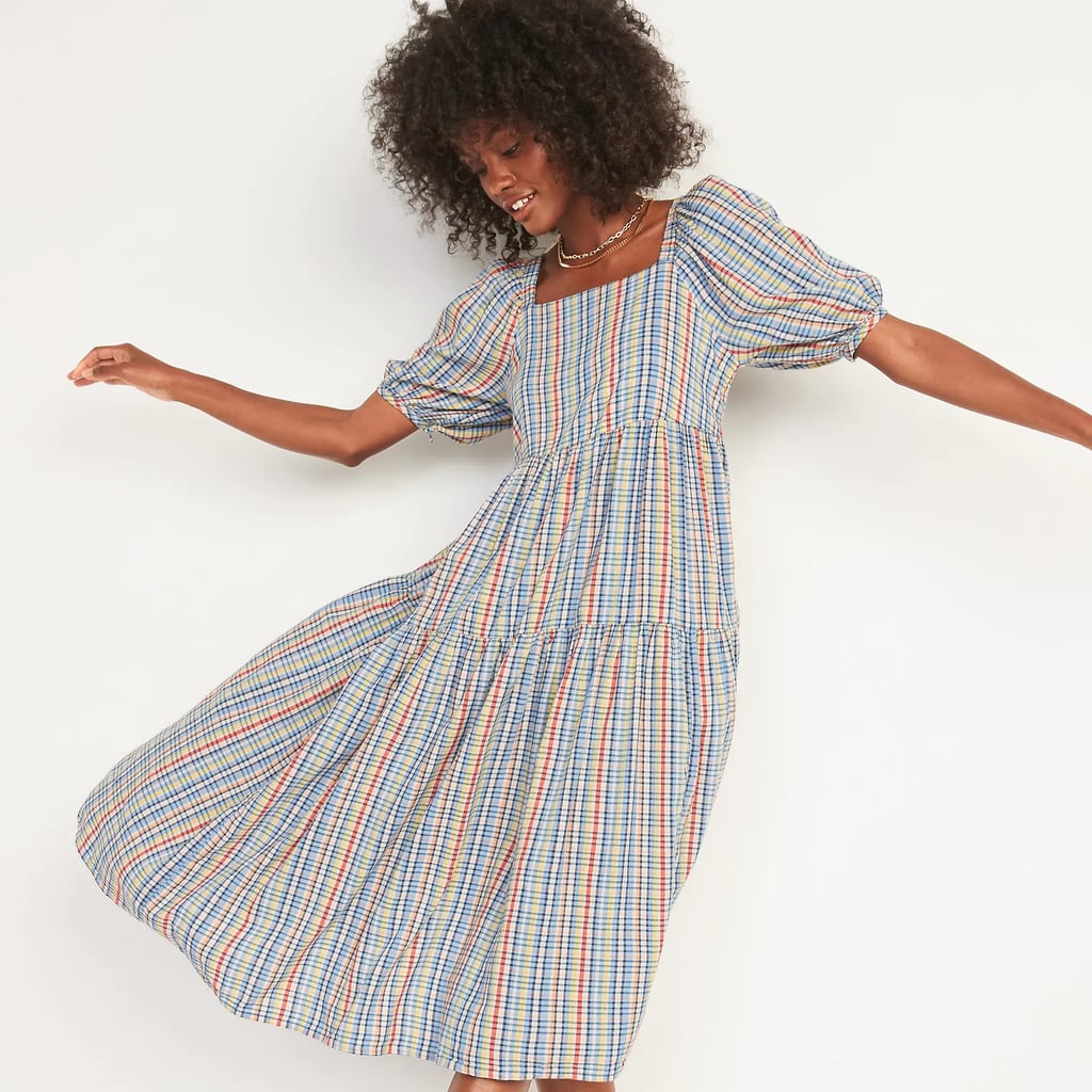 Old Navy Waist-Defined Puff-Sleeve Plaid Midi Dress | 23 New Arrivals From Old  Navy That Prove It's Already Summer in Our Carts | POPSUGAR Fashion UK  Photo 2
