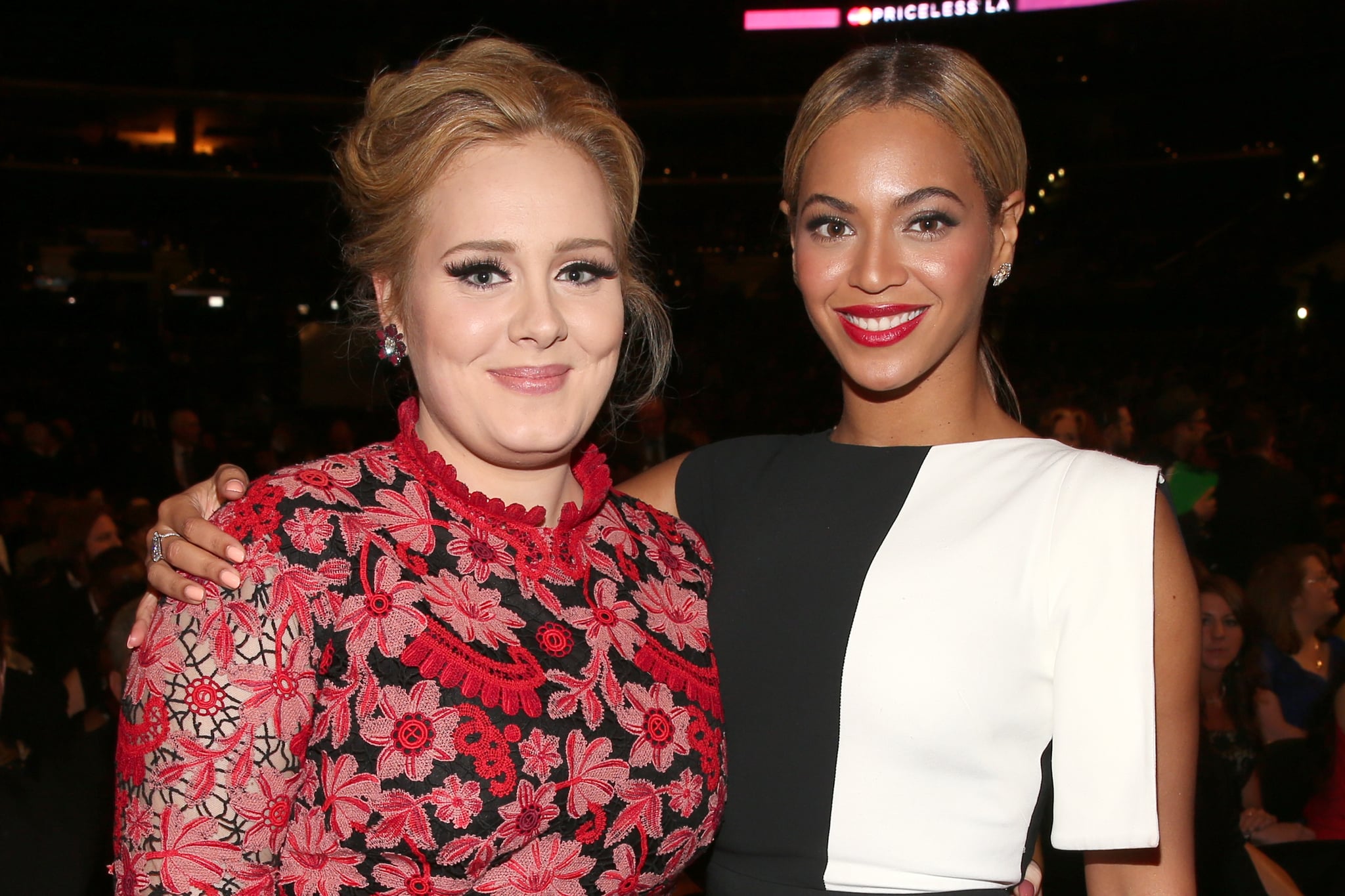 LOS ANGELES, CA - FEBRUARY 10:  Singers Adele (L) and Beyonce attend the 55th Annual GRAMMY Awards at STAPLES Centre on February 10, 2013 in Los Angeles, California.  (Photo by Christopher Polk/Getty Images for NARAS)