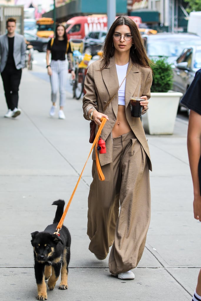 Emily Ratajkowski in Crop Top and Low-Slung Pants in NYC