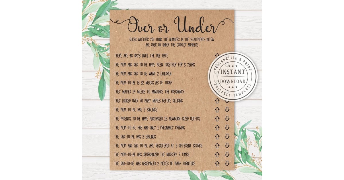 Over or Under Baby Shower Game | Coed Baby Shower Games ...