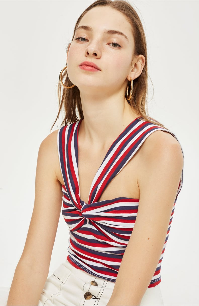 Topshop Stripe Knot Crop Top