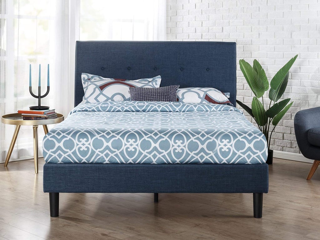 Zinus Omkaram Upholstered Navy Button Detailed Platform Bed Best Home