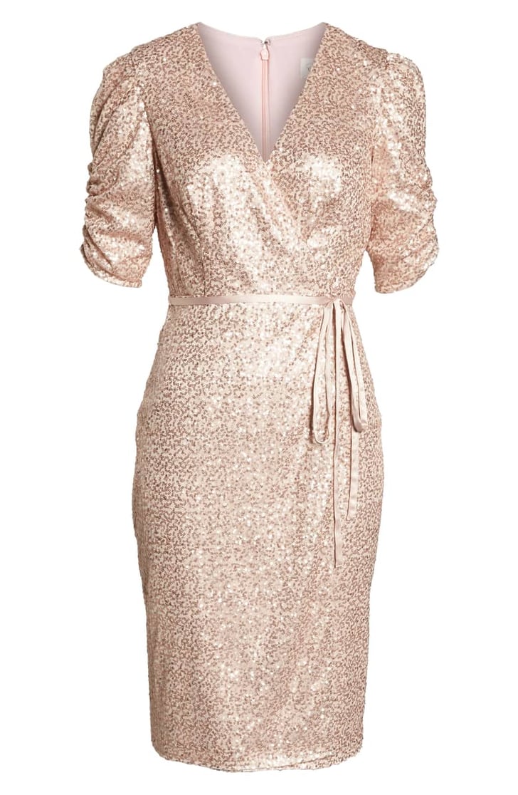 sequin wrap front long sleeve gown eliza j