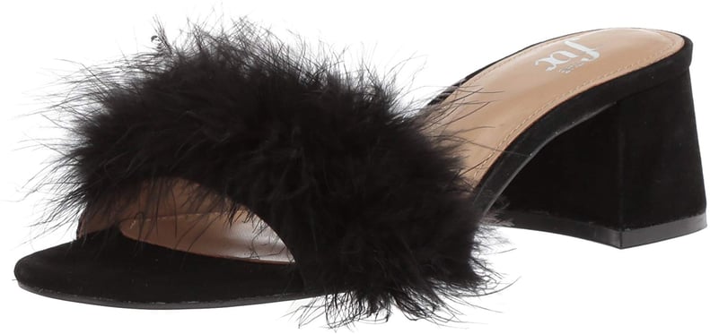 The Fix Luisa Single-Strap Feather Block-Heel Mules