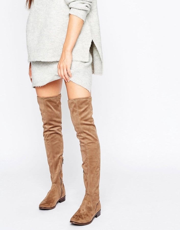 taupe over the knee flat boots