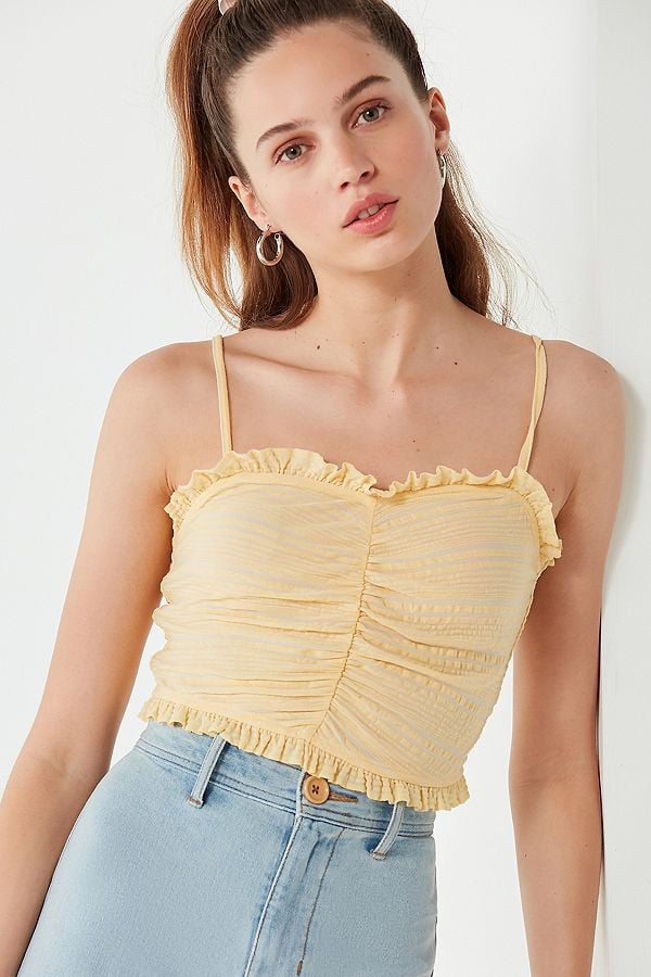 UO Heart A flutter Ruched Ruffle Cami