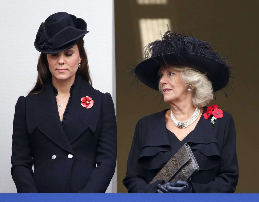 Kate and Camilla watched the wreath laying.