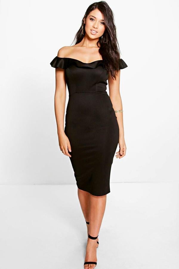 Boohoo black discount bardot dress