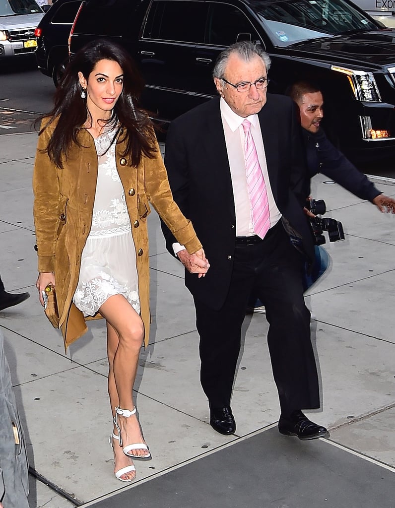 Amal Clooney Wearing a Gucci Suede Coat 2015