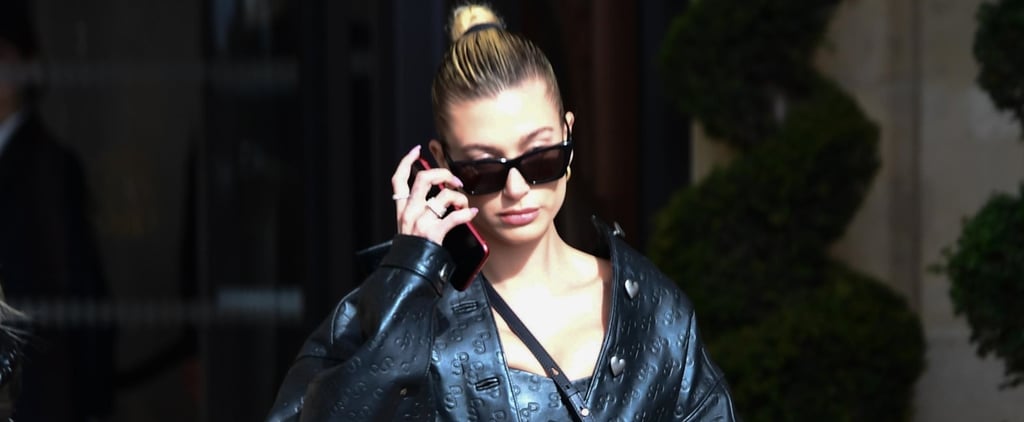 Hailey Bieber's Leather Outfit and Pink Heels