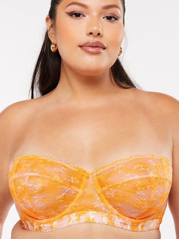 SAVAGE X FENTY Watercolor Tie Dye Unlined Lace Strapless Bra in Orange