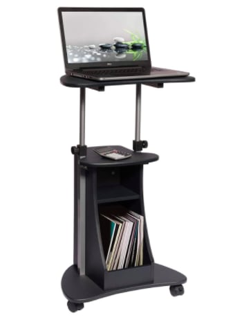 Techni Mobili Sit-to-Stand Rolling Adjustable Height Laptop Cart with Storage