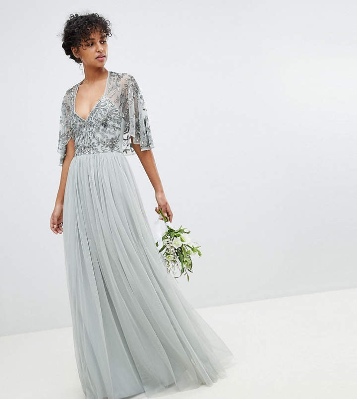 Maya Sequin Cape Tulle Skirt Maxi Bridesmaid Dress