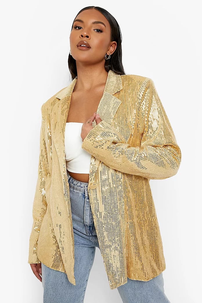 Boohoo Plus Gold Sequin Blazer