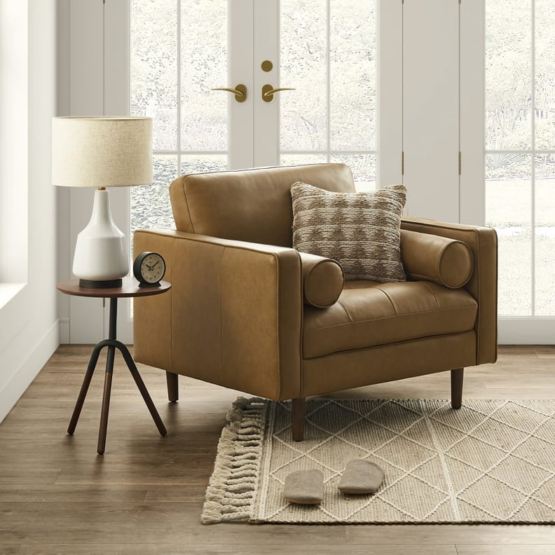 Cute Blue Leather Accent Chair w/2 Pillows