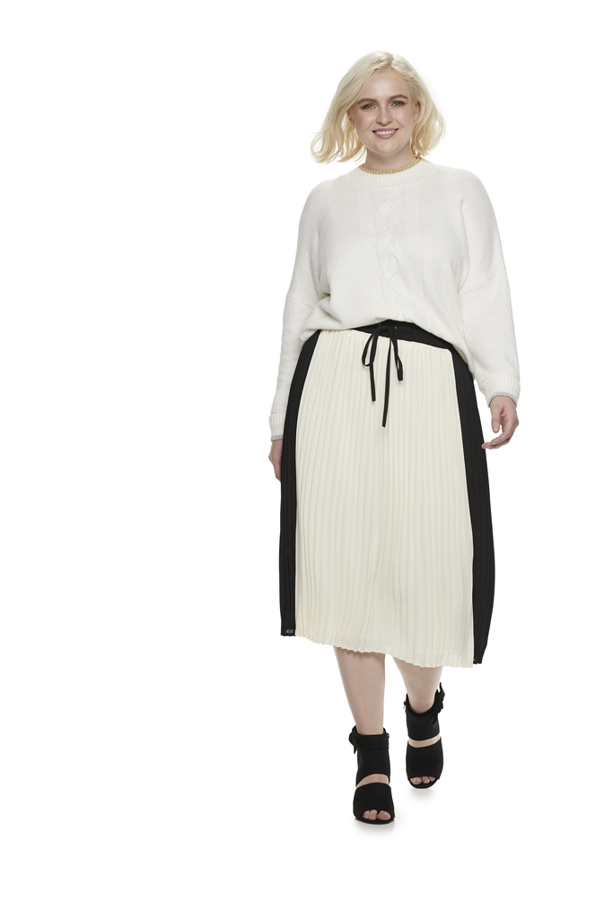 Colorblock Pleated Midi Skirt