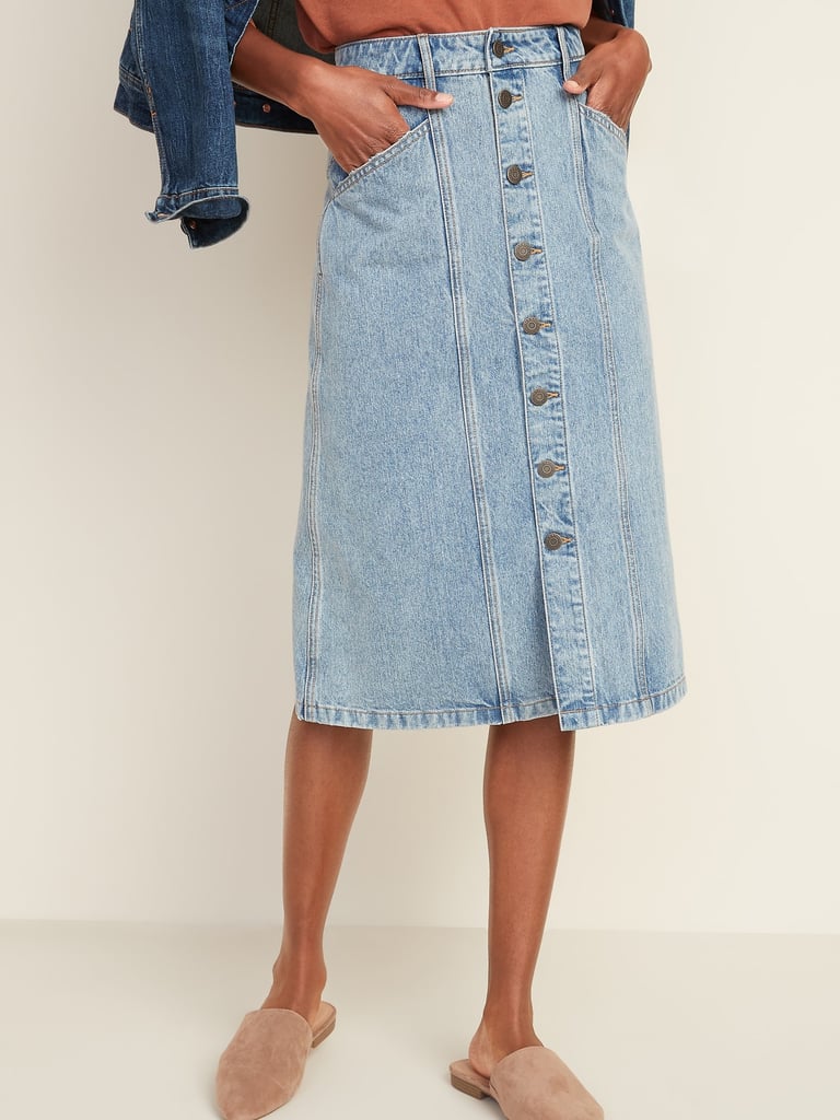 High-Waisted Button-Front Midi Jean Skirt | Best Old Navy Clothes ...