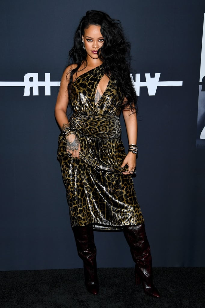 Rihanna Wears Leopard Print Dress and Snakeskin Boots