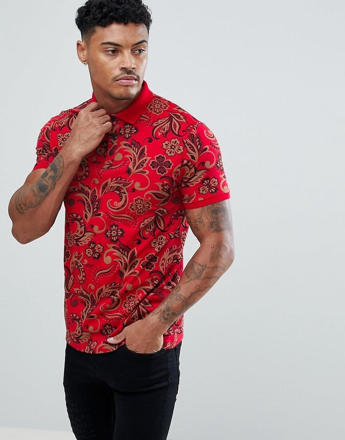 Asos Polo With All Over Paisley Print