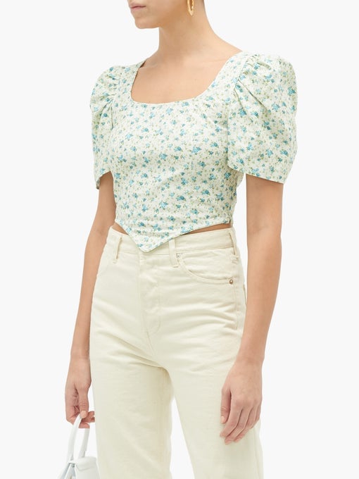 Batsheva Square-Neck Floral-Print Cotton Top | Obsessed With Square-Neck  Tops? Same! 27 We're Loving For Spring | POPSUGAR Fashion Photo 23