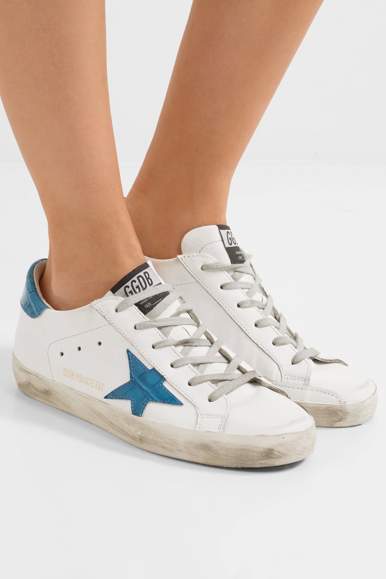 Golden Goose Deluxe Brand Super Star Distressed Croc Effect-Paneled Leather Sneakers in White