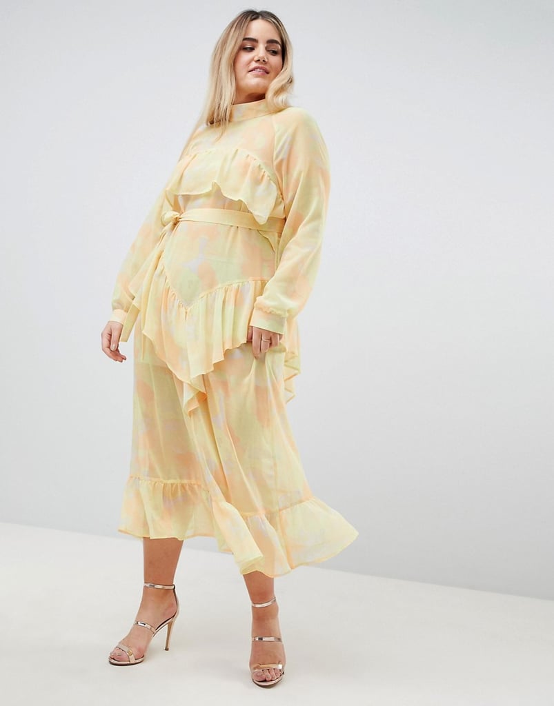 Asos White Curve Printed Chiffon Maxi Dress