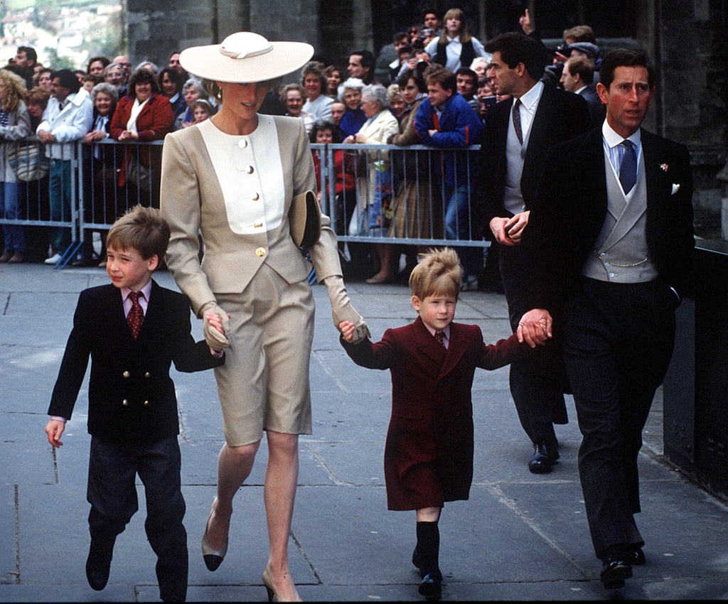 Both boys had their mother's hand when they attended a wedding in Bath in 1989.