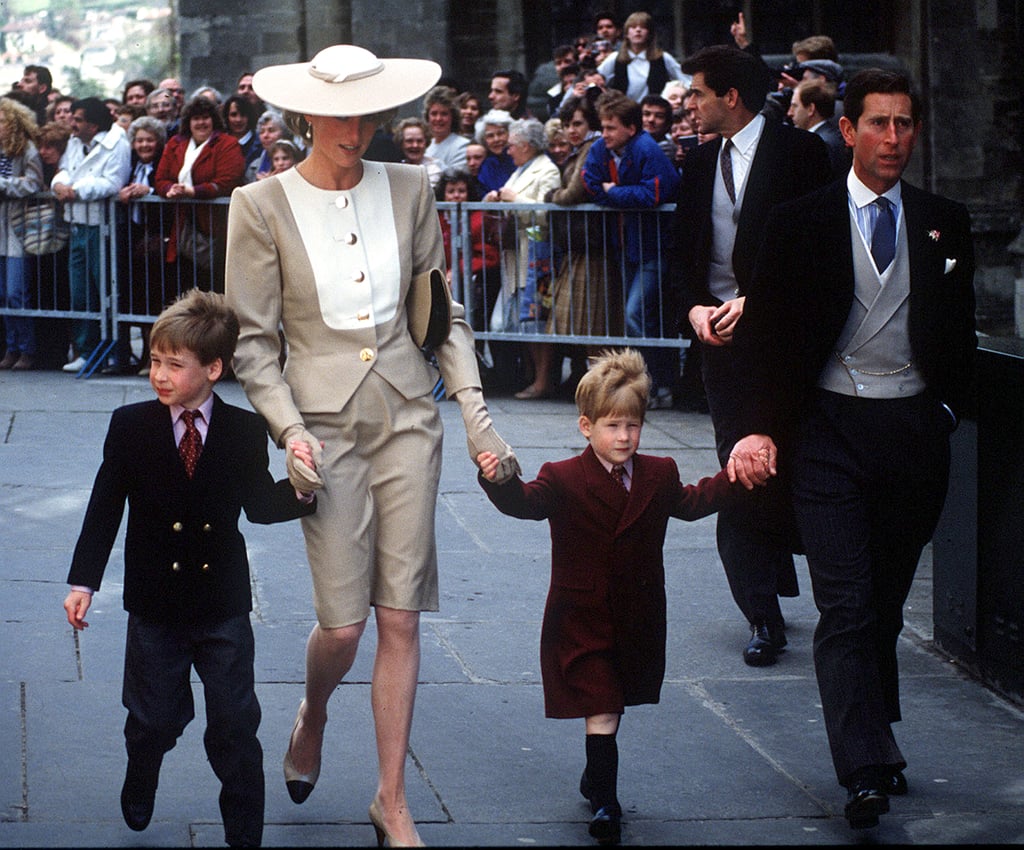 Both boys held their mother's hand when they attended a wedding in Bath in 1989.