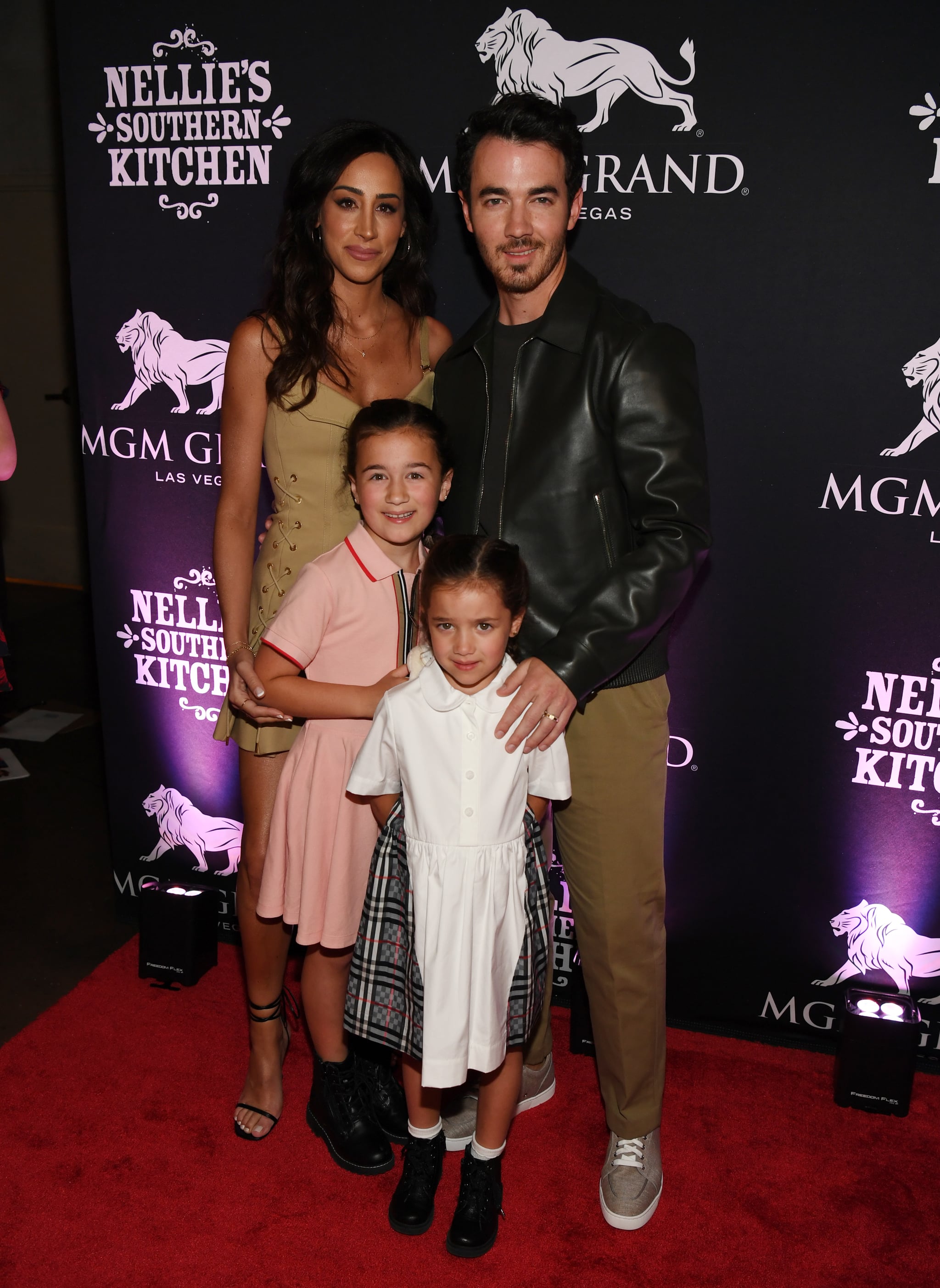 LAS VEGAS, NEVADA - JUNE 04:  Danielle Jonas, Kevin Jonas, Alena Rose Jonas and Valentina Angelina Jonas arrive at the grand opening of their family restaurant Nellie's Southern Kitchen at MGM Grand on June 04, 2022 in Las Vegas, Nevada. (Photo by Denise Truscello/Getty Images for Nellie's Southern Kitchen)