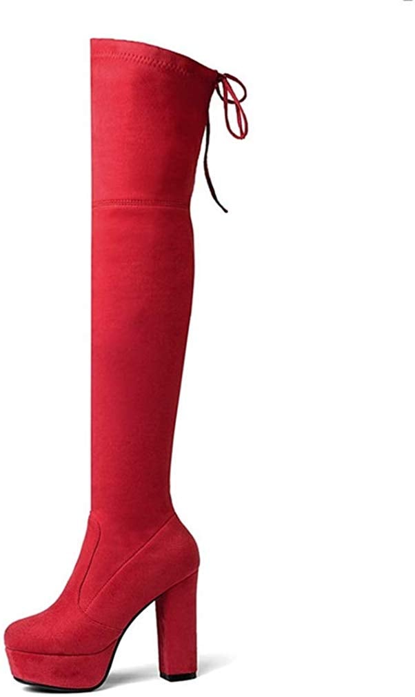 Hoxekle Shoes Woman Round Toe Over the Knee Boots