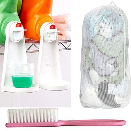 Tidy-Cup Laundry Detergent and Fabric Softener Gadget Plus Lingerie Laundry Bag and Stain Brush